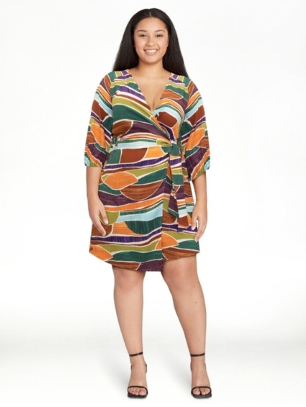 Eloquii Multicolor Striped Wrap Dress